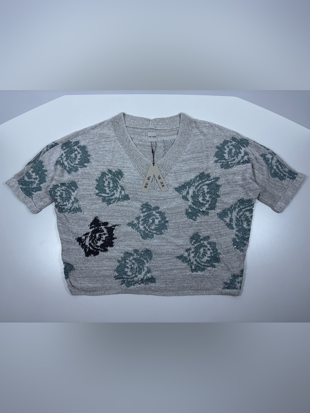 NIC+ZOE Floral Linen Blend V-Neck Sweater | NWT | Women’s XL